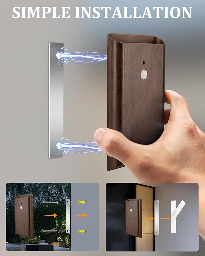 Motion Sensor Wall Lights Wood - Decor Light Battery Operated LED Light Indoor Set of 2 Rechargeable Light Easy Installation, Gifts for Tenant New Home Apartment RV(Wood 2pcs)