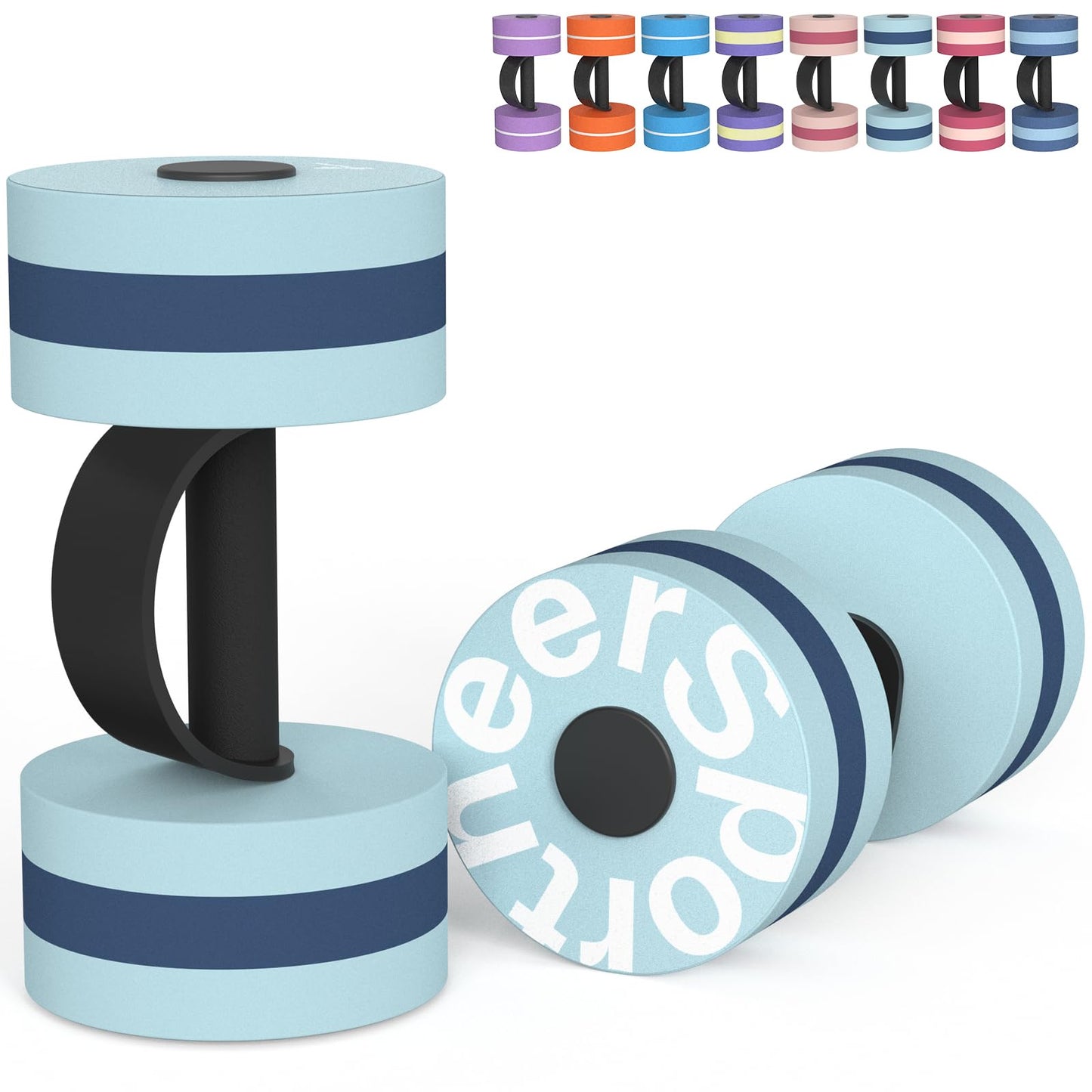 Sportneer Water Weights Aquatic Dumbbells: Pool Exercise Dumbbell Set of 2 EVA Foam Pool Weights with Handle Strip Aquatic Exercise Equipment for Water Aerobics Orange Pinstripe