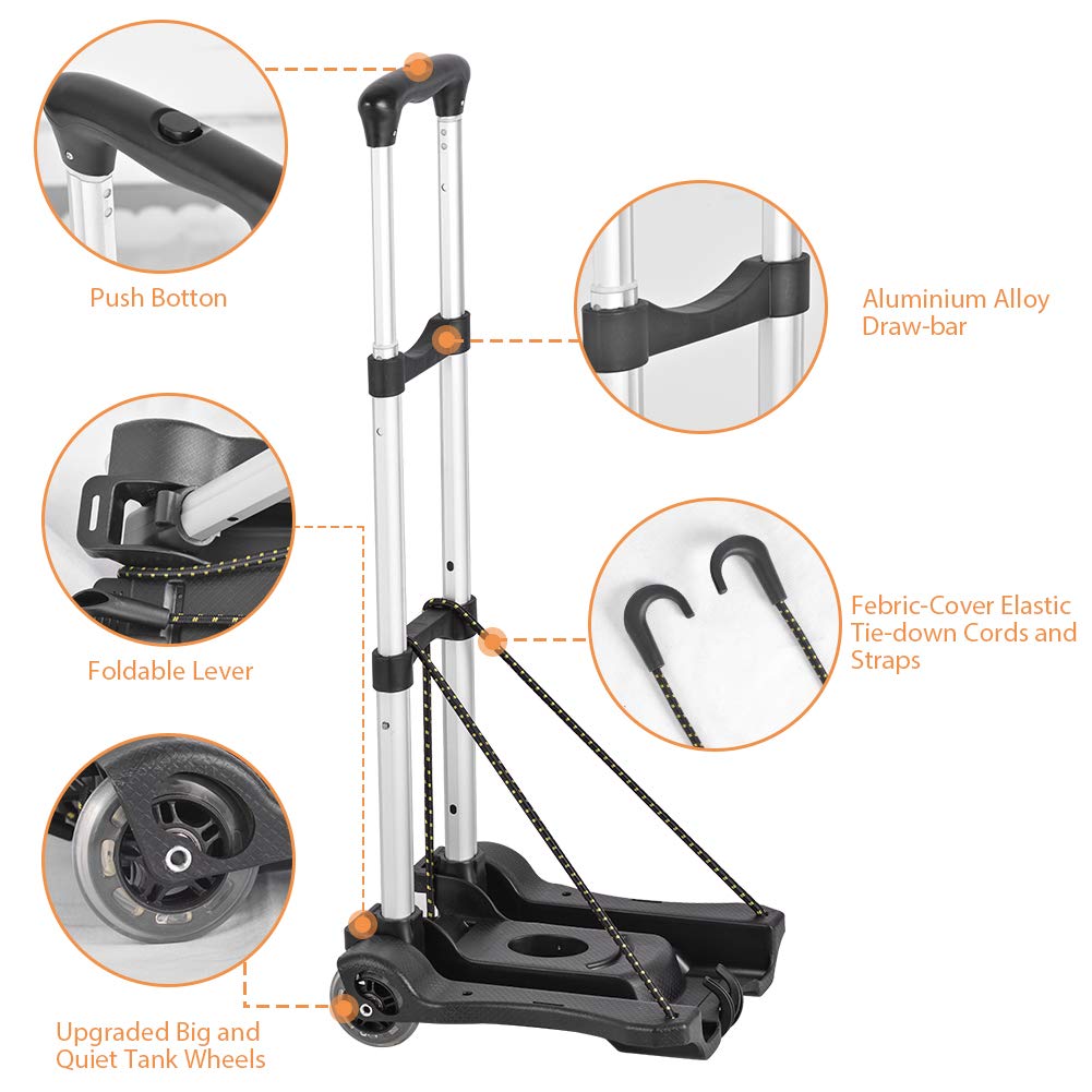Hivexagon Folding Luggage Cart 88lbs Load Capacity Compact Lightweight and Durable Aluminum Alloy Travel Trolley for Luggage, Personal, Travel, Moving and Office Use