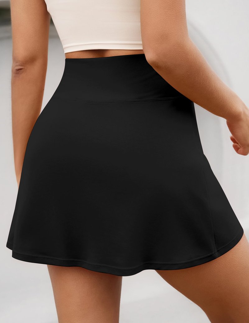 LOMON Womens Skort Mini Tennis Skirt with Pockets Shorts Golf Athletic Skirts High Waisted Stretchy Skorts Casual Workout Outfit (Black, S)