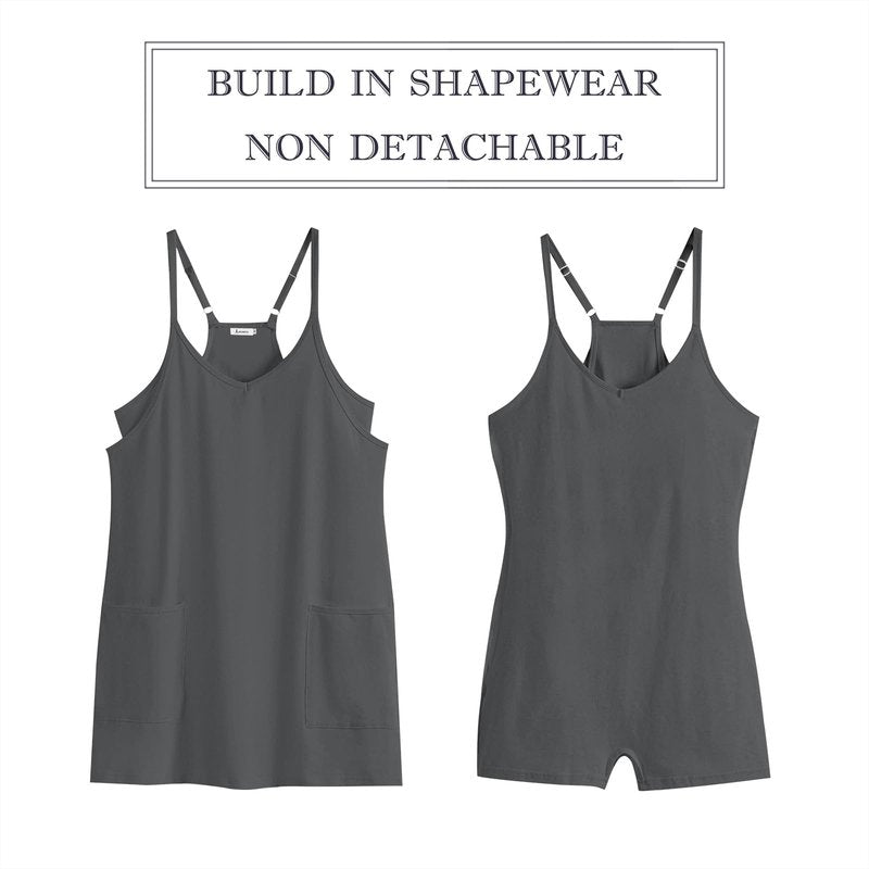 ANRABESS Women Athletic Dress Summer Tennis Workout Active Sports Mini Romper Dress Built in Shorts Travel Vacation Clothes Gray X-Large