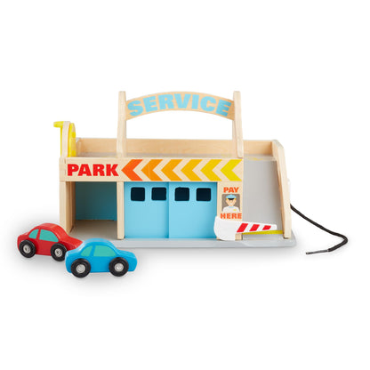 Melissa & Doug Service Station Parking Garage | Wooden Vehicle | Pretend Play | 3+ | Gift for Boy or Girl