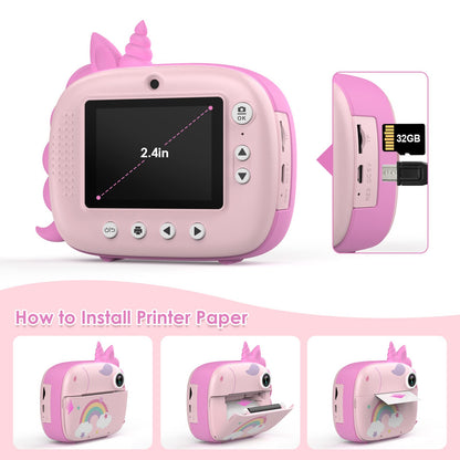 HiMont Kids Camera Instant Print, Digital Camera for Kids with No Ink Print Paper & 32G TF Card, Selfie Video Camera with Color Pens for DIY, Fun Gift for Girls Boys 3-14 Years Old (Pink)