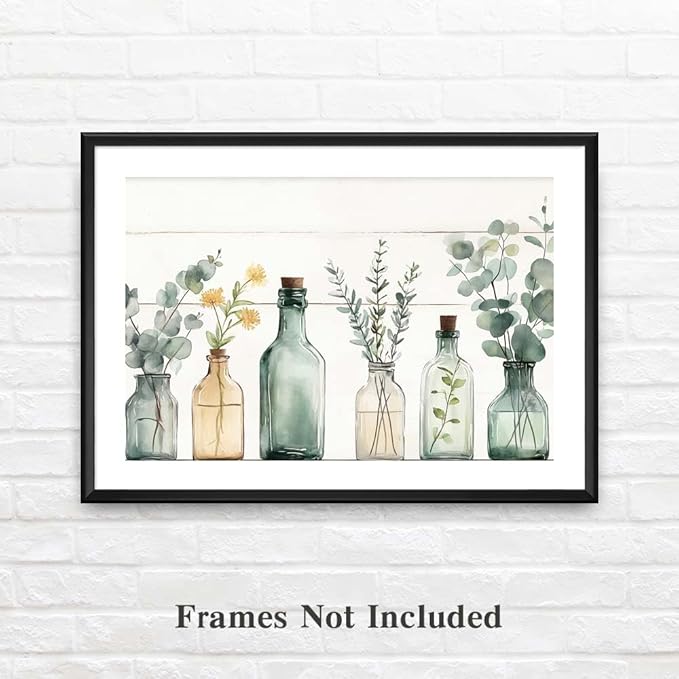 Yesad Kitchen Wall Décor Canvas Prints, Rustic Vintage Country Décor Bottles Plants Picture Farmhouse Wall Décor Poster Artwork for Cabin Living Room Bedroom Dining Room (Unframed,30”x20”, Bottle)