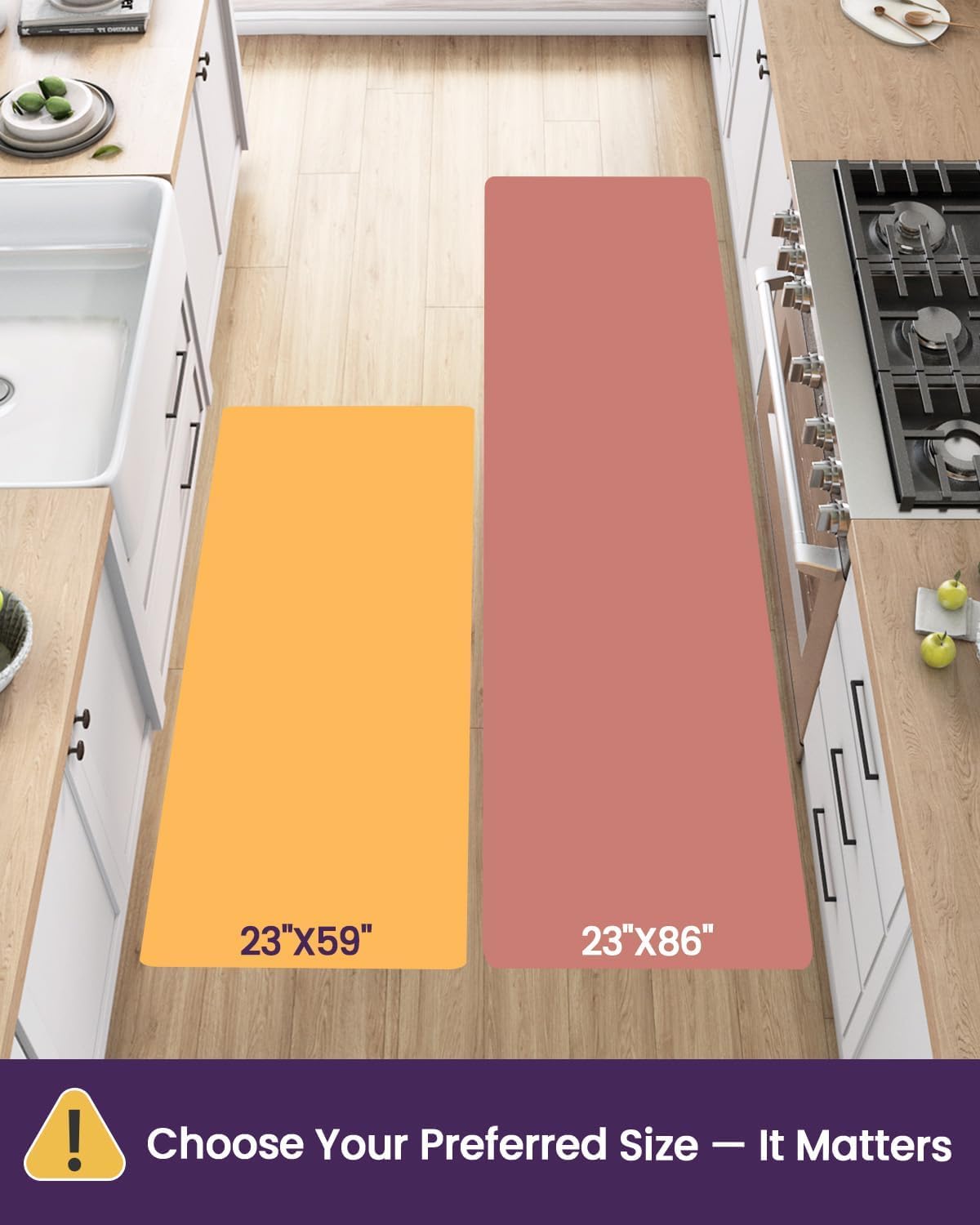 DEXI Kitchen Mats Cushioned Anti Fatigue, 23x86 Floor Padded Runner Rug Non Slip, Waterproof Standing Comfort Memory Foam for Front Sink Laundry, Light Grey