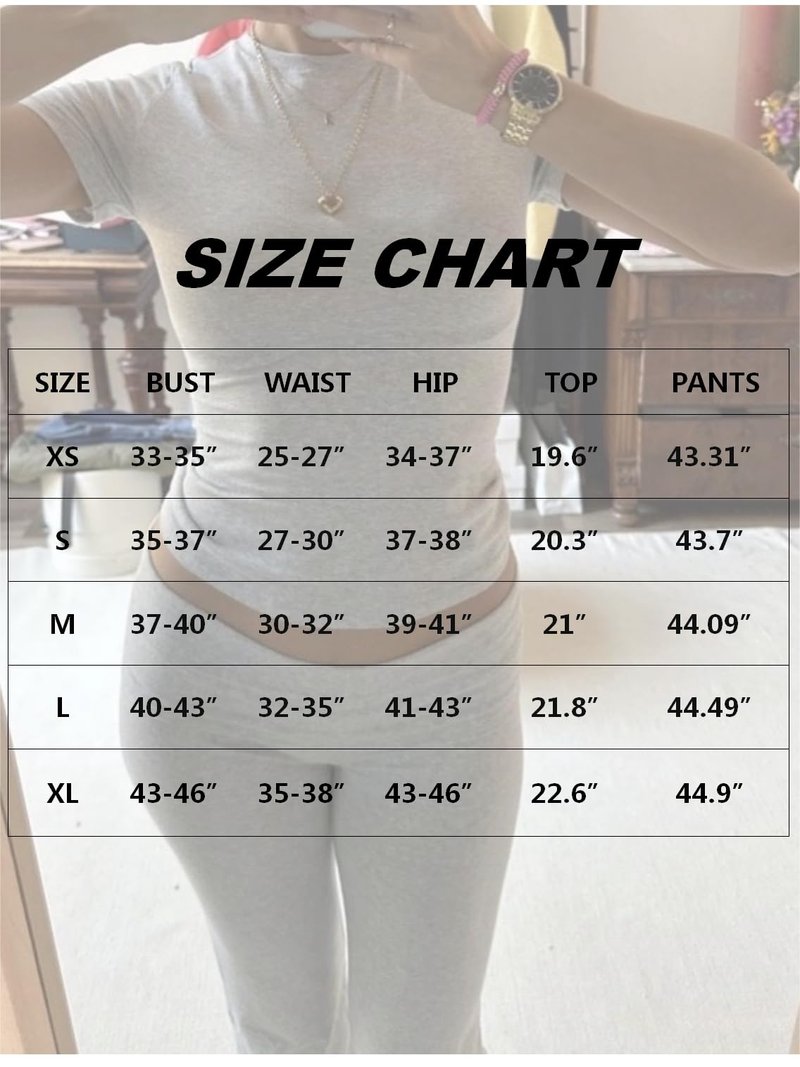 AYWA Women's 2 Piece Lounge Sets Short Sleeve Crop Top Foldover Flare Pants Casual Pajama Outfits (Light Heather Grey, Large)