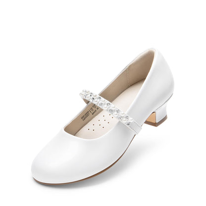 DREAM PAIRS Girls Party Shoes Low Heels for Little Big Girl Mary Jane Shoes with Pearl Rhinestones Flower Girl Pumps Princess Wedding,Size 3 Big Kid,White,SDFL2403K