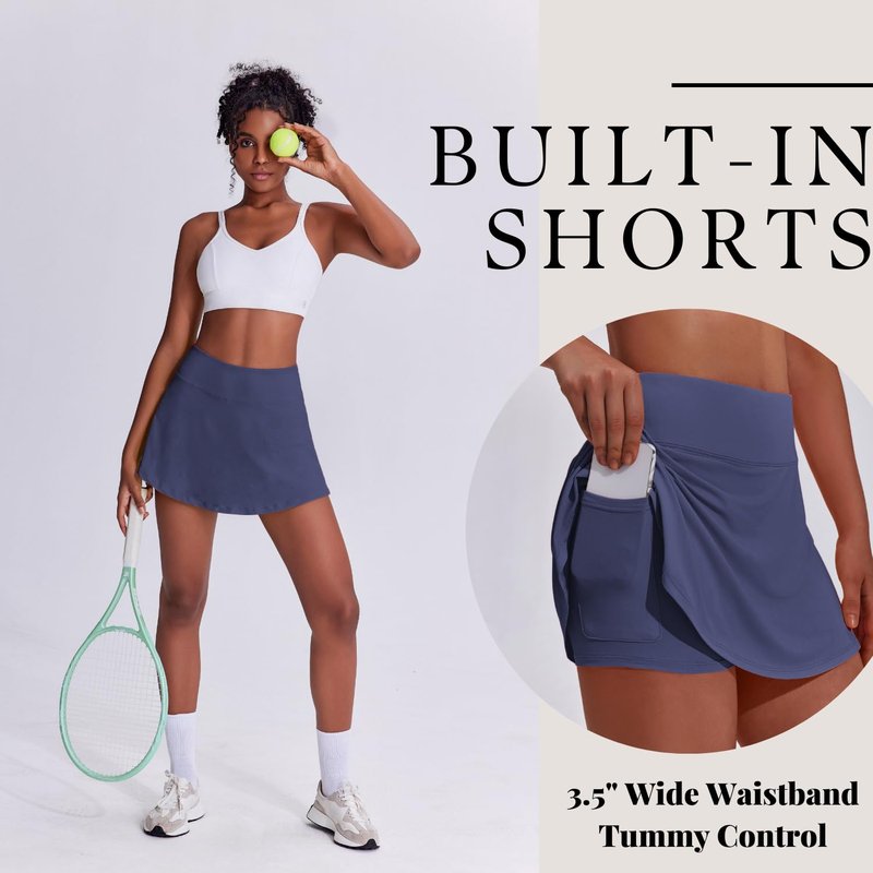 PINSPARK Skorts Skirts for Women Tennis Skorts with Shorts High Waist Athletic Skirt Pickleball Outfits,Navy Blue X-Small
