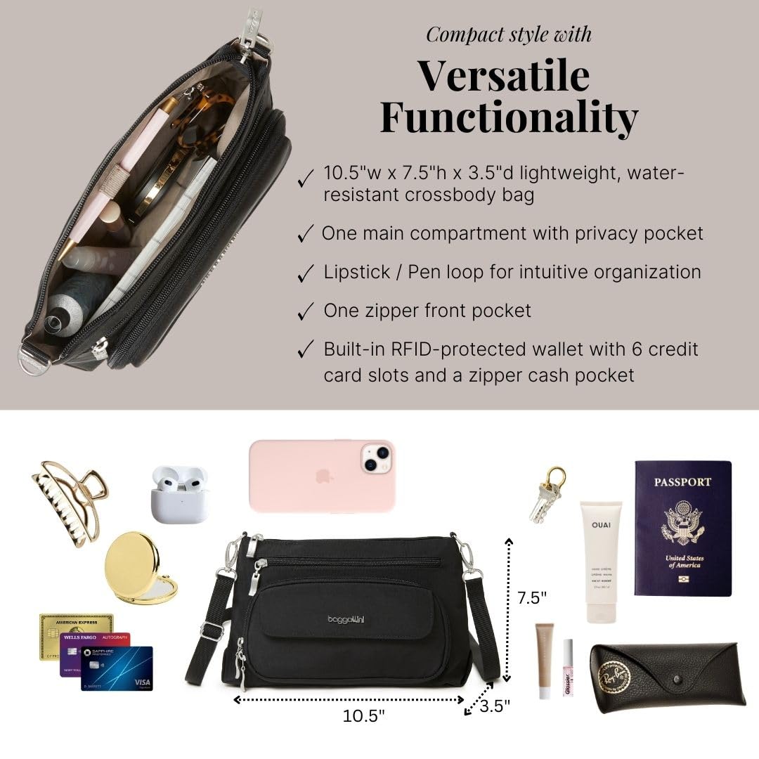 Baggallini Womens Original RFID Everyday Crossbody Bag