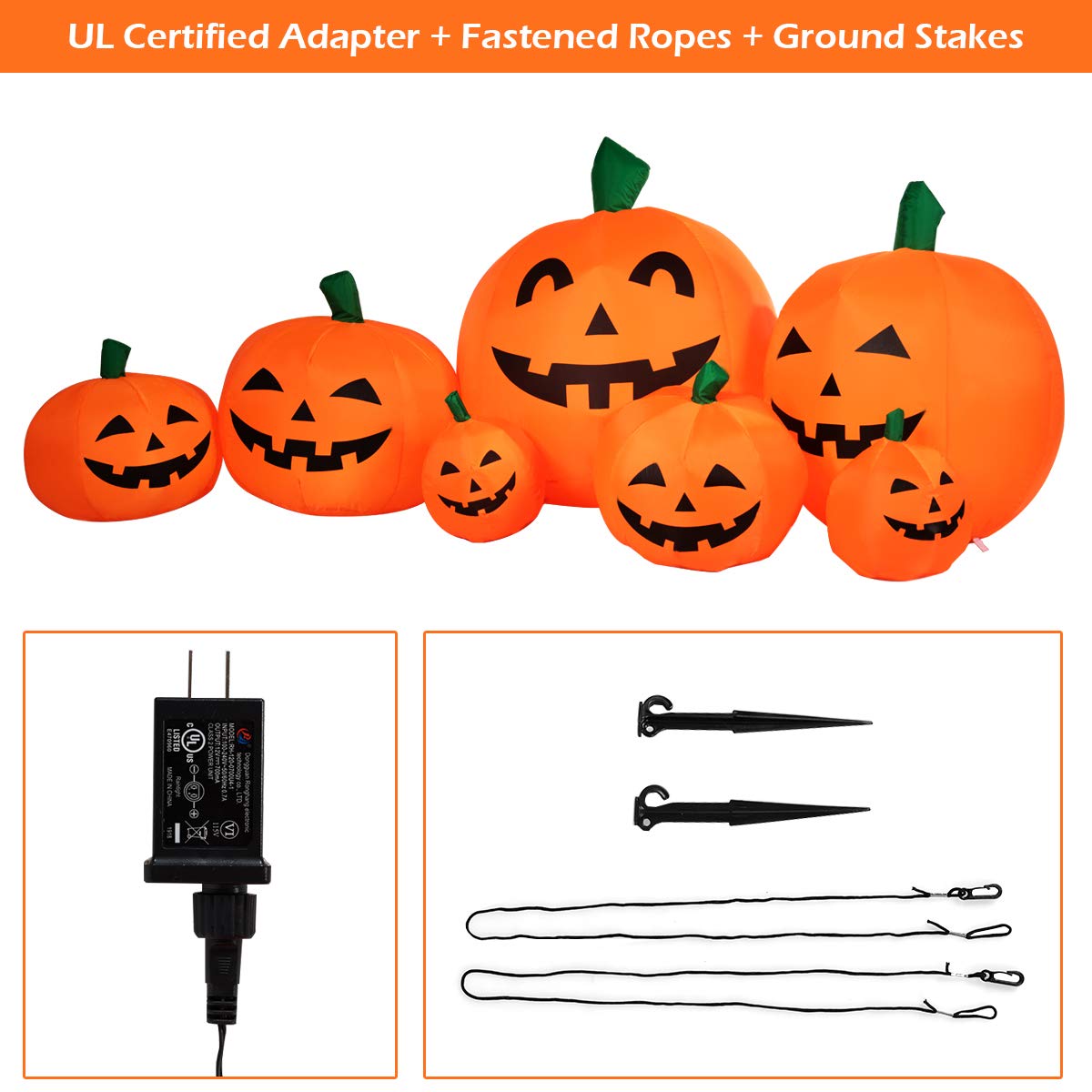 Tangkula 7.5 Ft Halloween Decorations Inflatable Pumpkin Patch, Blow Up 7 Pumpkins Family with Build-in LED, Inflatable Jack-o-Lantern for Indoor Outdoor Front Yard Halloween Party