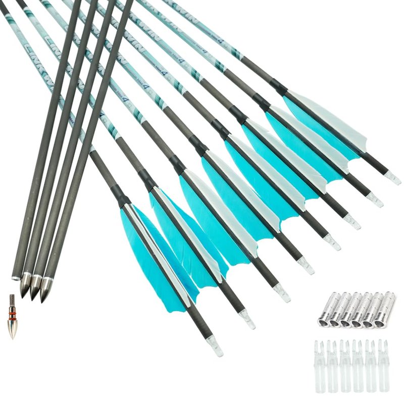 Linkboy Archery 30inch Carbon Arrow 0.001 400 500 600 700 Spine Arrows Compound Bow Hunting Arrows recurve Bow Target Feather 12pcs
