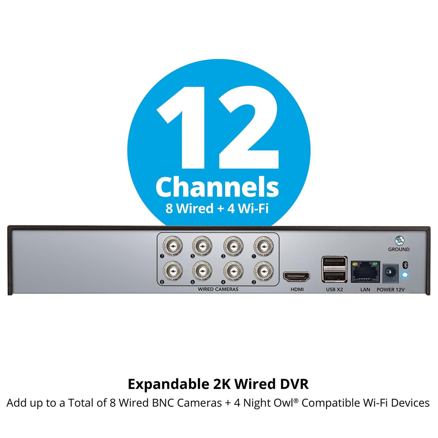 Night Owl SP 2-Way Audio 12 Channel 2K DVR with Customizable Storage - Add up to 12 Total Devices (No HD Included)