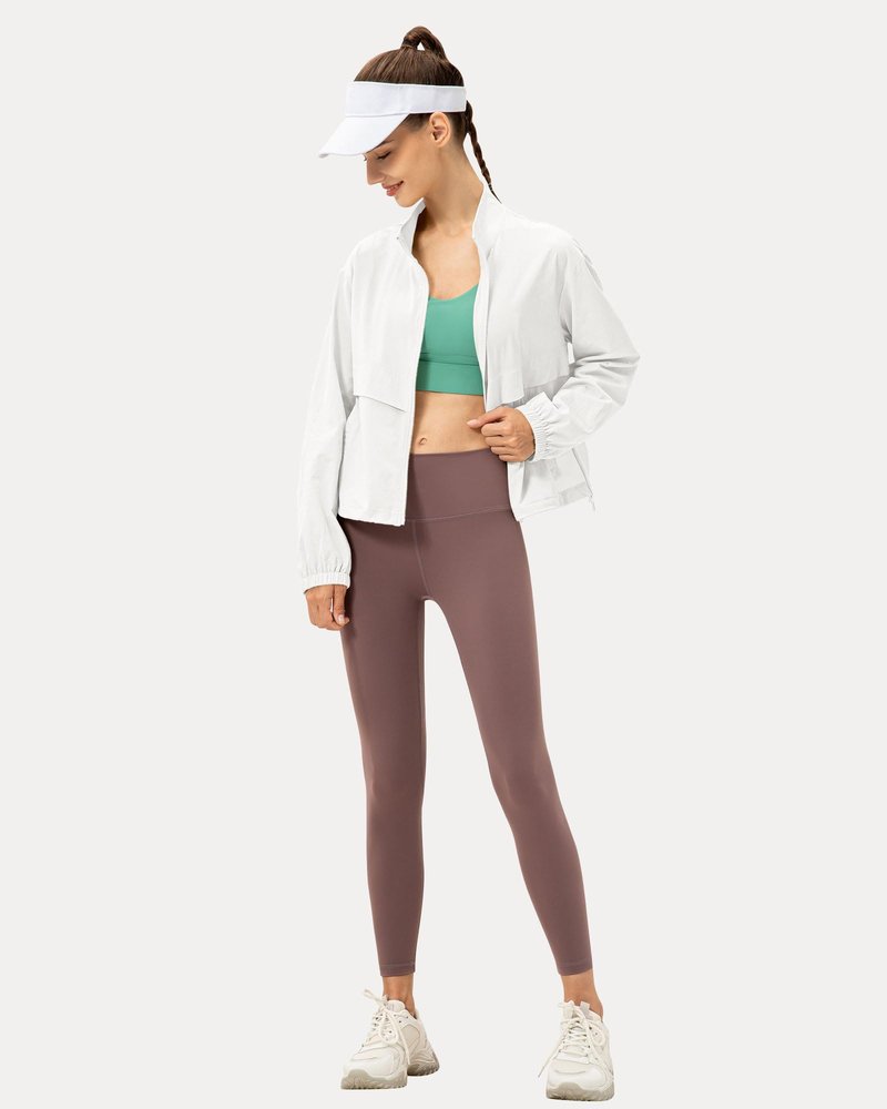Locachy Women's Lightweight Zip Up Athletic Jacket Stand Collar Windproof Sun Protection Workout Outdoor Jacket White XS