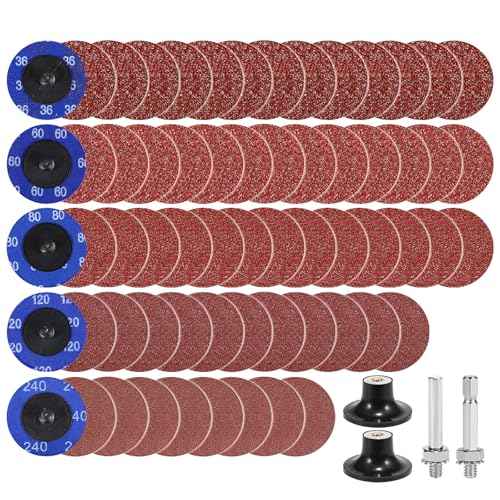 100Pcs 2 Inch die Grinder Sanding Disc, Roll Lock Quick Change Disc 36/60/80/120/240 Girt Die for Drill 1/4" Holder,Surface Prep Strip Grind Polish Finish Burr Rust Paint Removal