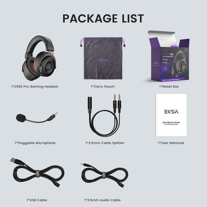 EKSA E900 Pro USB Gaming Headset for PC - Computer Headset with Detachable Noise Cancelling Mic, 7.1 Surround Sound, 50MM Driver - Headphones with Microphone for PS4/PS5, Xbox One, Laptop, Office