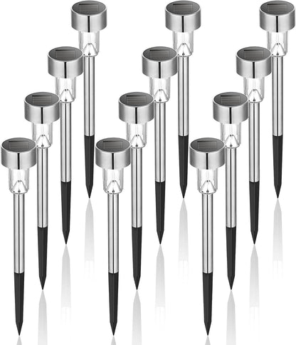 GIGALUMI Solar Lights Outdoor Waterproof, 12 Pack, Stainless Steel LED Solar Garden Lights for Patio, Lawn, Yard and Landscape, Cold White