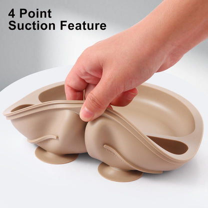 Eascrozn Silicone Baby Feeding Set, 2 Pack Divided Baby Plates with Suction, 2 Pack Spoons and Forks Set, BPA Free, Baby Led Weaning Supplies for Toddler Utensils Baby Feeding Essentials