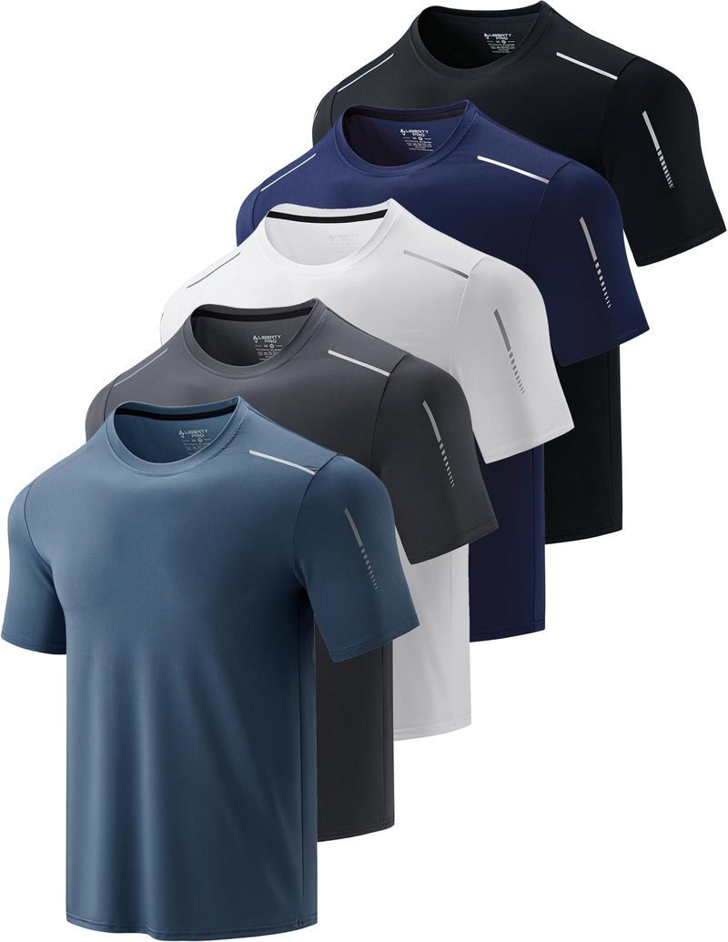 5 Pack Men’s Active Quick Dry Crew Neck T Shirts | Athletic Running Gym Workout Short Sleeve Tee Tops Bulk (Set 17, Medium)