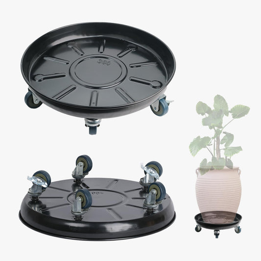AyaLight 2 Pack Metal Plant Caddy With Wheels 16 Inch Black, Round Rolling Heavy Duty Plant Dolly, Heavy Plant Pot Mover Outdoors or Indoors, The Metal Wheel Can Rotate 360 Degrees or Lockable.