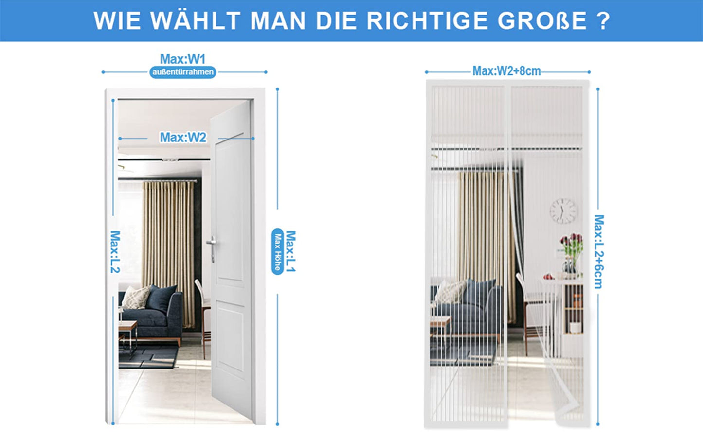 DIKER Fly Screens Doors Nets Patio Curtain Insect Mesh for Keeping Out Flies & Bug, Flyscreen French Doors, Mosquito Double Door Magnetic ScreenFly Doors(80x200cm, White)