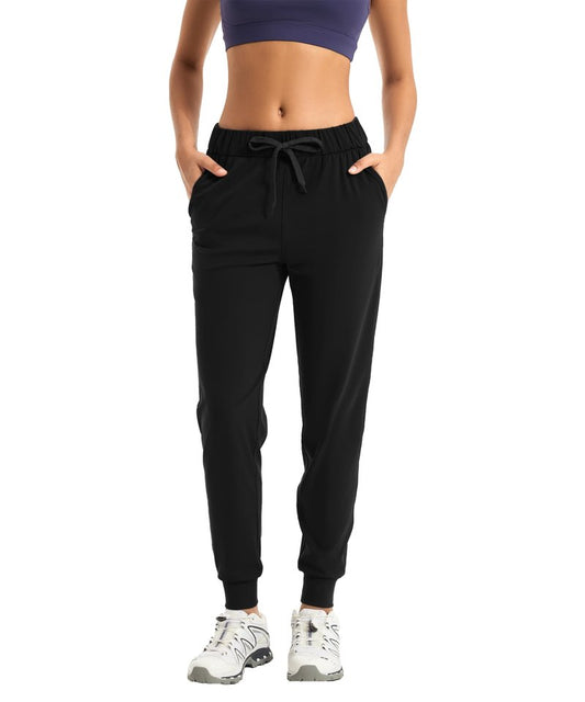 Trryln Women's Joggers Pants with Pockets Drawstring Running Sweatpants Workout Casual Tapered Pants Black