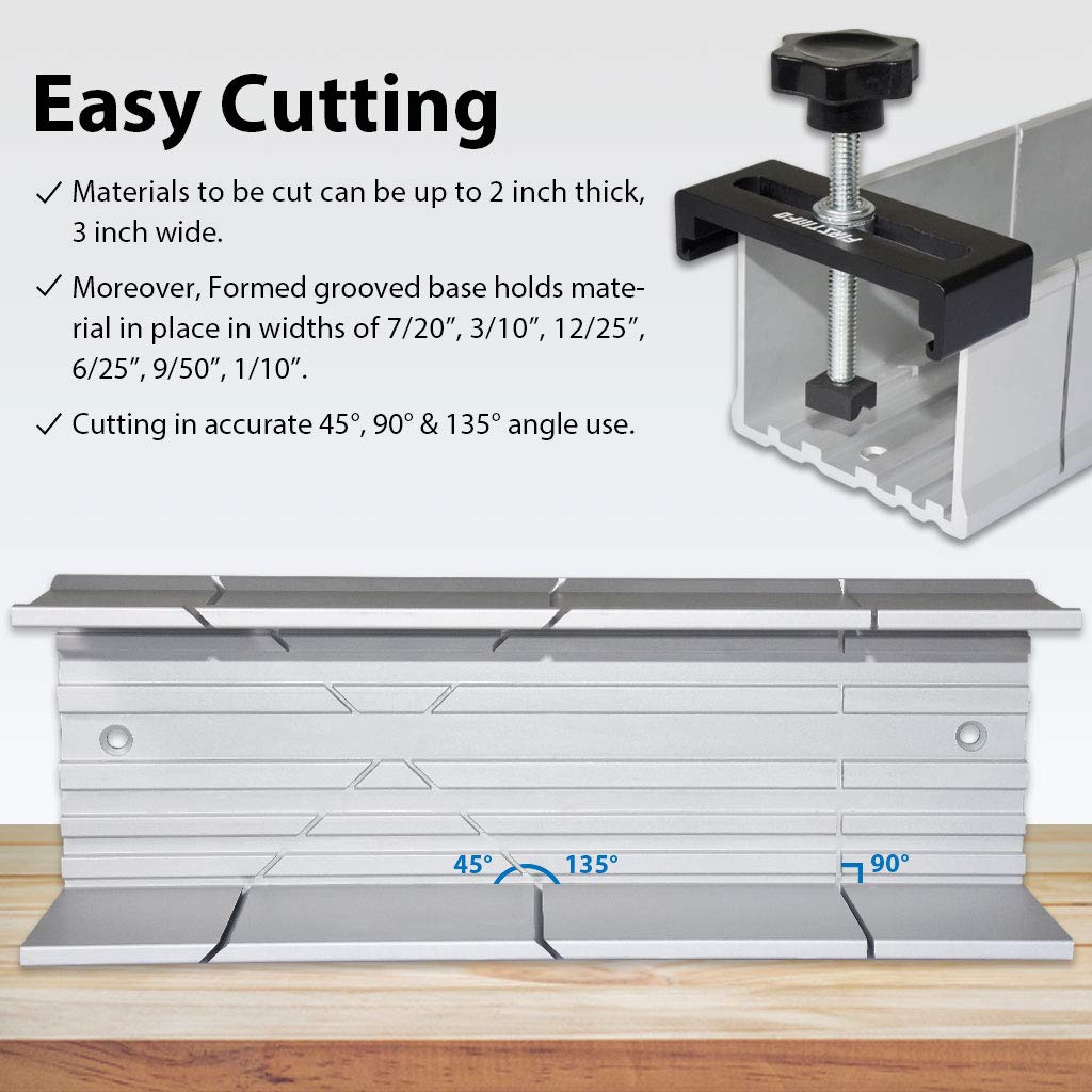 FIRSTINFO H5441 Metal Aluminum Miter Box 9.8 Inch Mitre Box for Manual Saw for Hand Saw 3 Cutting Angles with Fixable Screw