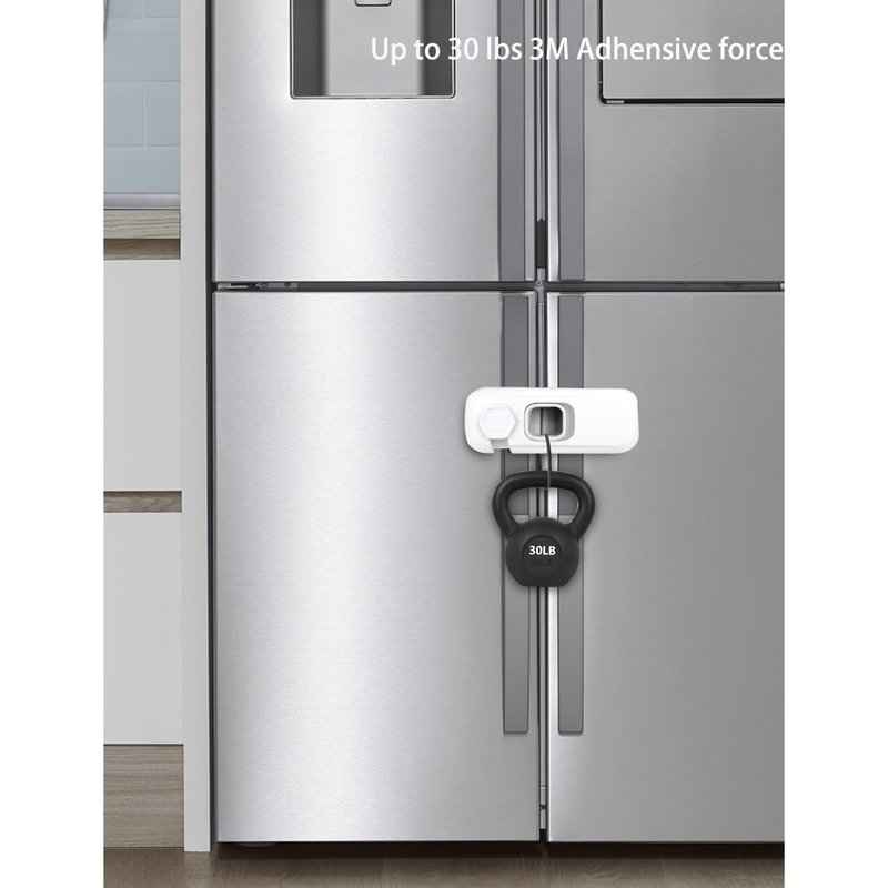 Fridge Child Lock for Refrigerator, Freezer and Cabinet, 2 Pack Adhesive Baby Proof Latches, White