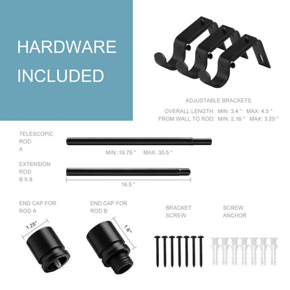 Byondeth Curtain Rods for Windows 16 to 144 Inches Adjustable Length 1 Inch Diameter Window Curtain Rod with Aluminium Finials, Black