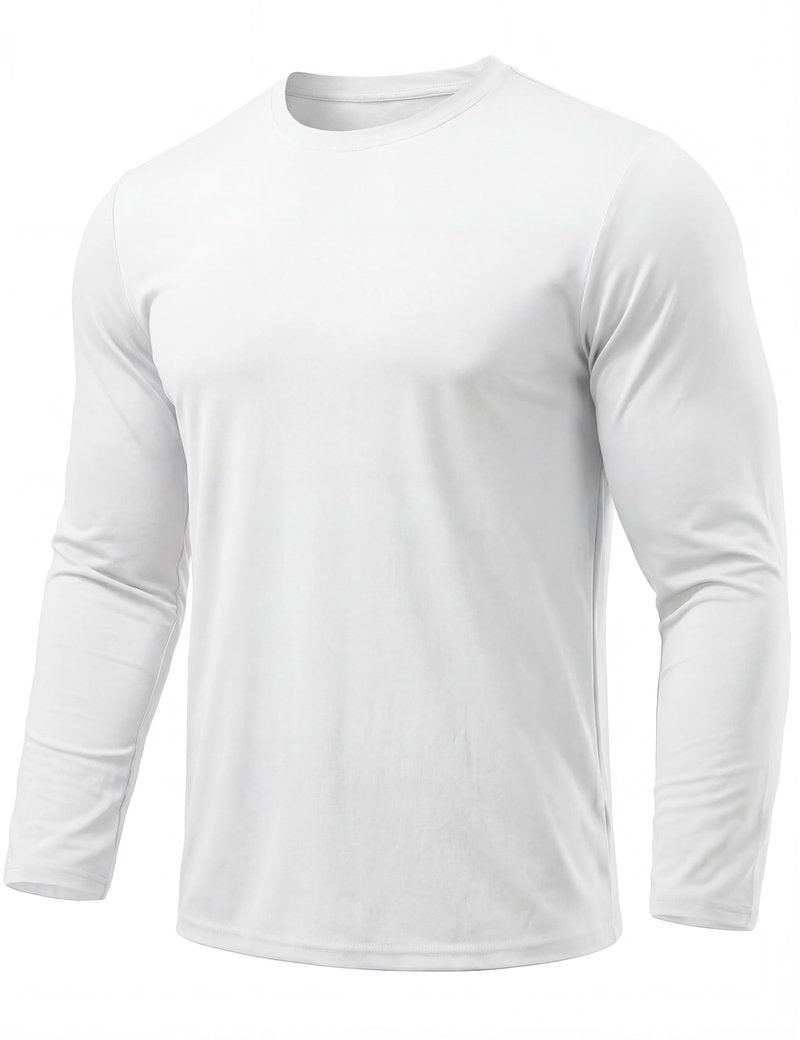KEFITEVD Men's Sun Protection Shirts UV UPF 80+ Long Sleeve Rash Guard Fishing Hiking Running Quick Dry White L