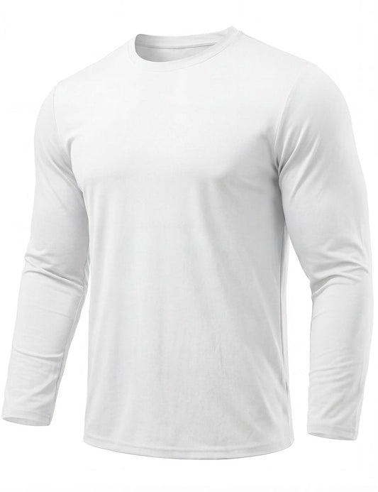 KEFITEVD Men's Sun Protection Shirts UV UPF 80+ Long Sleeve Rash Guard Fishing Hiking Running Quick Dry White L