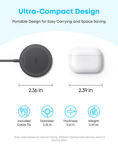 Anker Zolo Magnetic Wireless Charger, Qi2 Certified 15W MagSafe-Compatible Wireless Charging Pad, For iPhone 17/16/15/14 Series, AirPods, and More (Not for Pixel, Adapter Not Included)