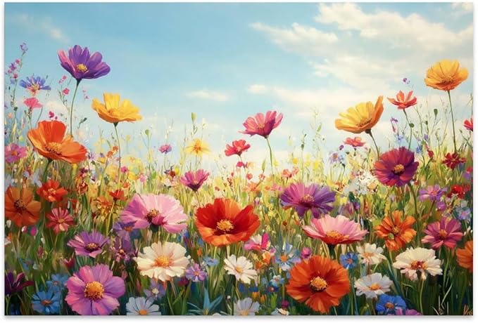 Yesad Colorful Wildflower Canvas Wall Art, Flowers Pictures Prints Printing Botanical Wall Art Floral Artwork Watercolor Flower Wall Décor for Living Room Bedroom Farmhouse (Unframed,12”x8”, Flower)