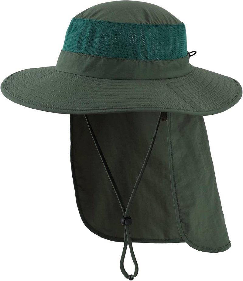 Outdoor UPF50+ Mesh Sun Hat - Wide Brim Fishing Hat with Neck Flap for Men & Women