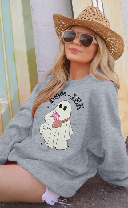 DUTUT JEE Ghost Halloween Sweatshirt - Women's Funny Spooky Season Pumpkin Graphic Long Sleeve Pullover Top Light Grey