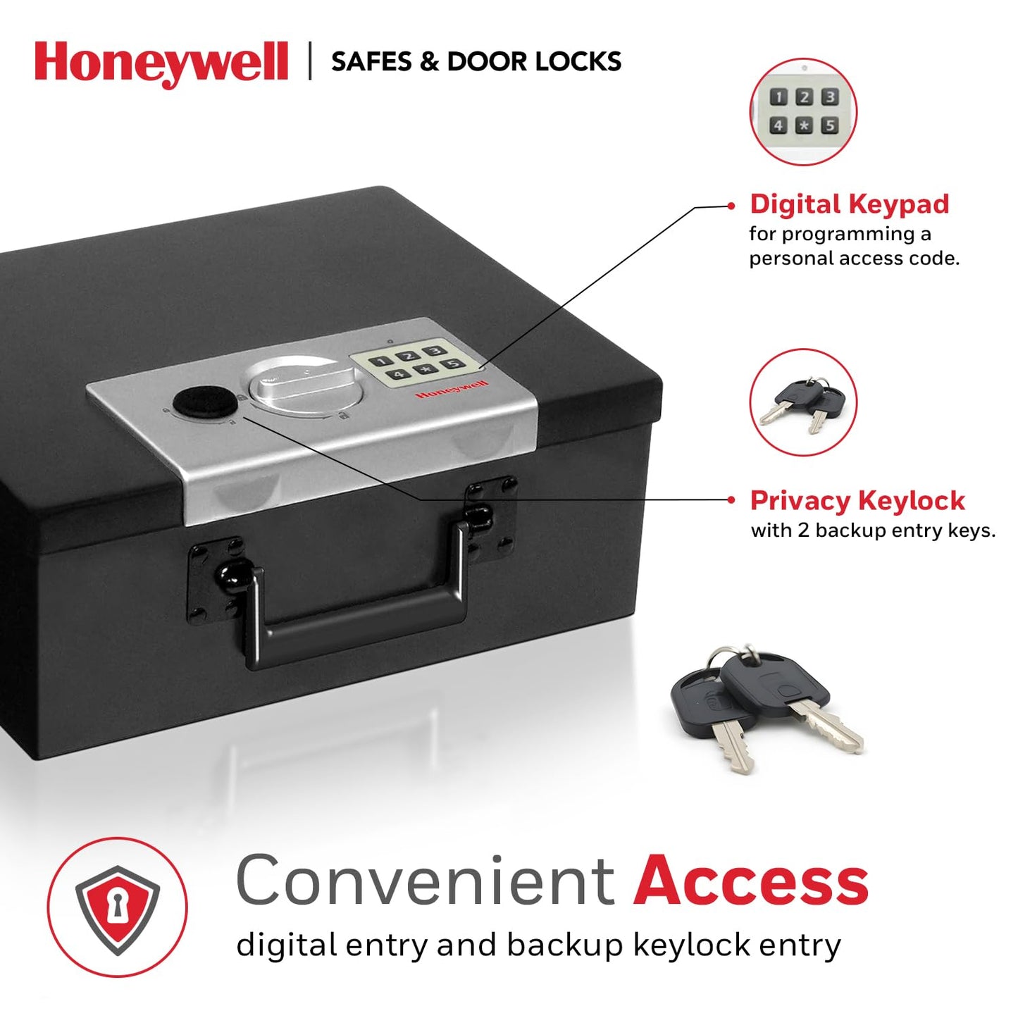 Honeywell Safes & Door Locks - Hideable Small Safe Box - Fire Resistant Document Safety Box for Home - Steel Security Digital Code Lock for Personal Items, Jewelry, Money Safe - 0.26-CU - Black - 6108