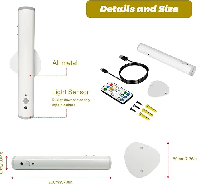 Motion Sensor Night Lights, Magnet Body Sensor Hallway LED Wall Lights, Rechargeable Portable Stairway, Battery Powered Cabinet Lights, Bedside Night Light (1pcs-White)