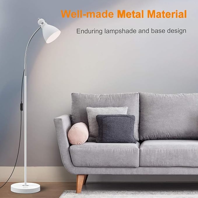 LEPOWER Floor Lamp, Metal Standing Lamp with Adjustable Gooseneck, Heavy Metal Base, Reading Pole Lamp for Office, White Floor Lamps for Bedroom, Living Room