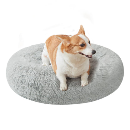 Cat Beds for Indoor Cats, 27 Inch Round Donut Washable Cat Bed, Fluffy Calming Self Warming Soft Donut Cuddler Cushion Pet Bed for Dogs and Kittens,Non-Slip (27 Inch, Light Grey)
