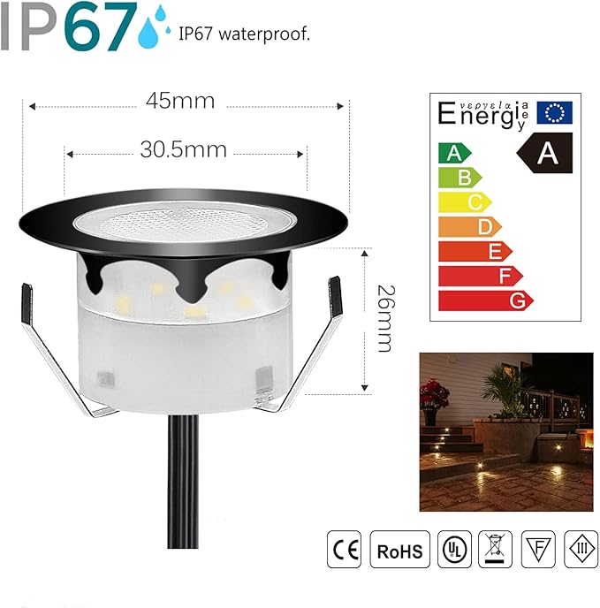 Led Deck Lights Outdoor Waterproof Low Voltage Stainless Steel 1W Outdoor Yard Garden Decoration Lamps Landscape Pathway Patio Step Stairs LED In-ground Lights Black Border(20pcs, Warm White)