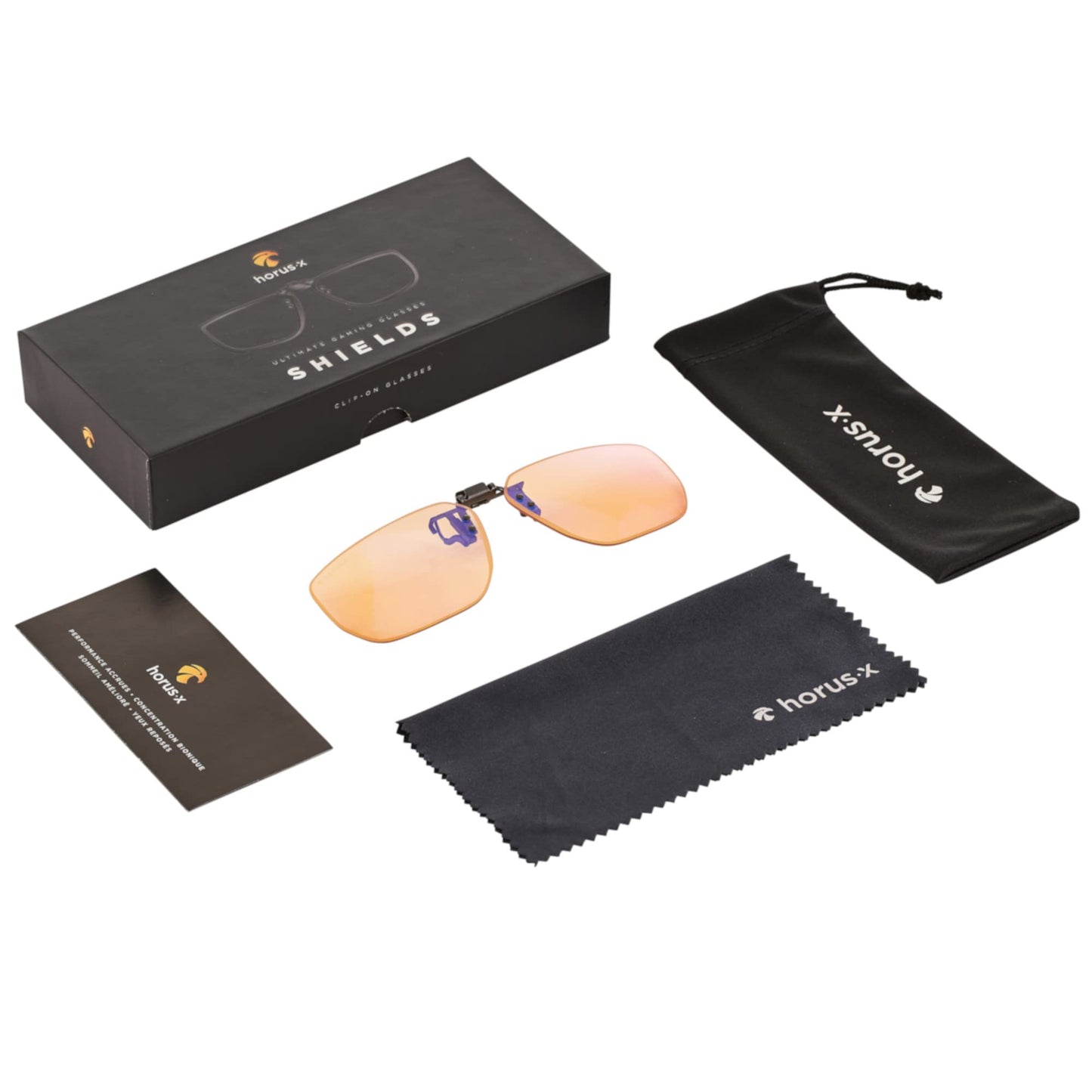 Horus X ® • Anti Blue Light Clip-On Glasses |Gaming Glasses Shield Anti Fatigue Eyestrain Migraine | Amber Lenses