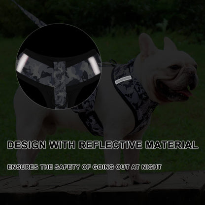 Dog Harness and Leash Set for Small Dogs, Adjustable Reflective No Pull Dog Vest Harness for Puppy with Bow-tie Collar, Leash and Poop Bag (M, Grey Camouflage)