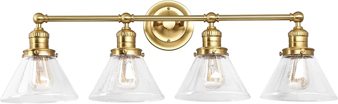 Design House Augustin Vanity Light, 4-Light, Seeded Glass Warm Glow, Dimmable, Up/Down Glow, Easy Installation, E26 Socket, Satin Gold, 34.9 in L x 8.3 in D x 11.1 in H, 589044-SG