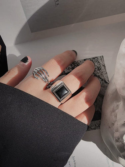 Vintage Skull Hand S925 Sterling Silver Open Band Ring for Women Girls Statement Adjustable Expandable Oxidized Gothic Skeleton Devil's Talons Finger Pinky Rings Comfort Fit Unisex Jewelry