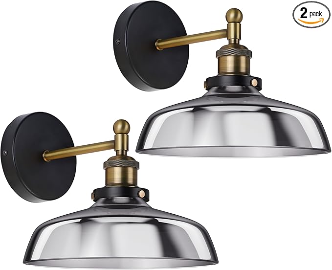 Vintage Wall Sconces Set of 2 Indoor 110V Hardwired Smoked Glass Wall Mounted Lamp Light Fixtures for Bathroom Vanity Kitchen Hallway Stairway, Anti-Rust Brushed Bronze Finish, E26 Base, WS-23061-D2