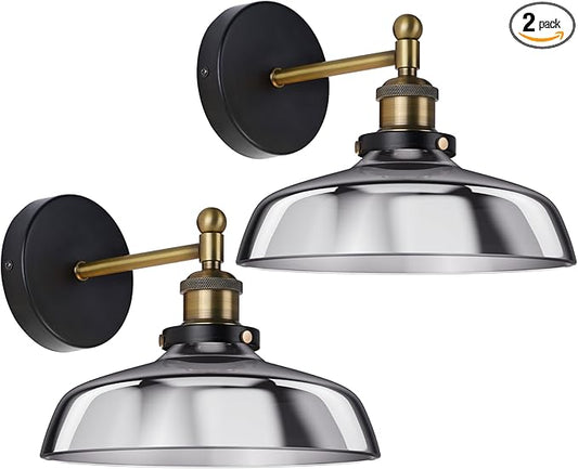 Vintage Wall Sconces Set of 2 Indoor 110V Hardwired Smoked Glass Wall Mounted Lamp Light Fixtures for Bathroom Vanity Kitchen Hallway Stairway, Anti-Rust Brushed Bronze Finish, E26 Base, WS-23061-D2