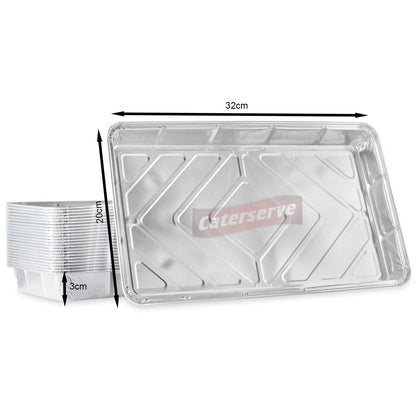 Aluminium Foil Trays Containers for Baking Cooking Freezing and Storing Tray Size 32cm x 20cm x 3.3cm (20 Pack)