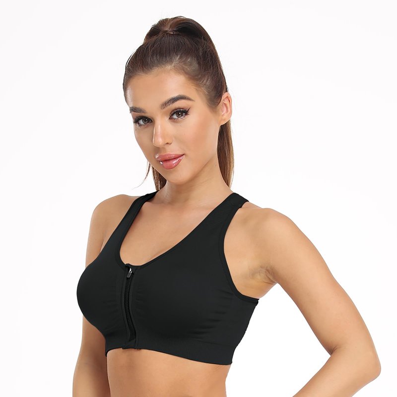 Women's Zip Front Sports Bra Wireless Post-Surgery Bra Zipped Yoga Racerback Sports Bras Plus Size Sports Bra Pack Mastectomy Bras for Women Front Closure Bra (Medium, 3 Pack(Black+White+Grey))