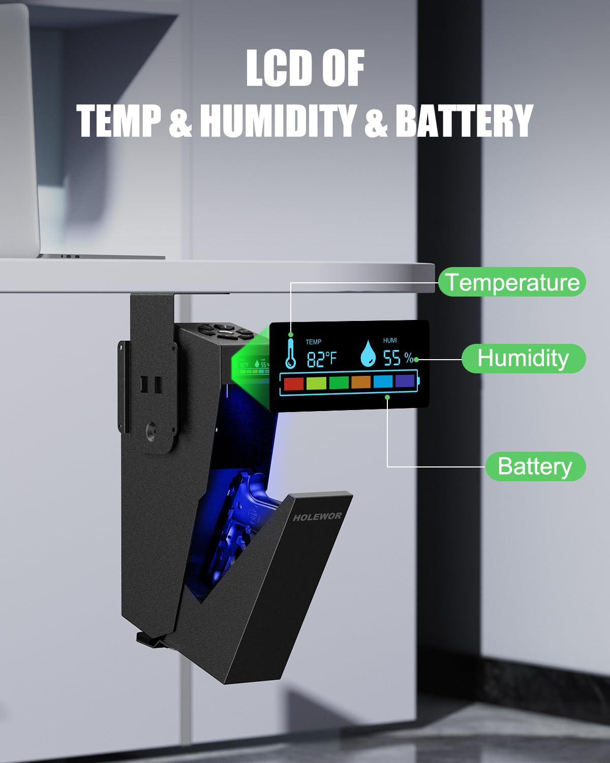 HOLEWOR Gun Safe, Biometric Pistol Safe Fingerprint Quick Access Drop Down Handgun Safe Single Mount Pistol Case for Desk Bedside Nightstand