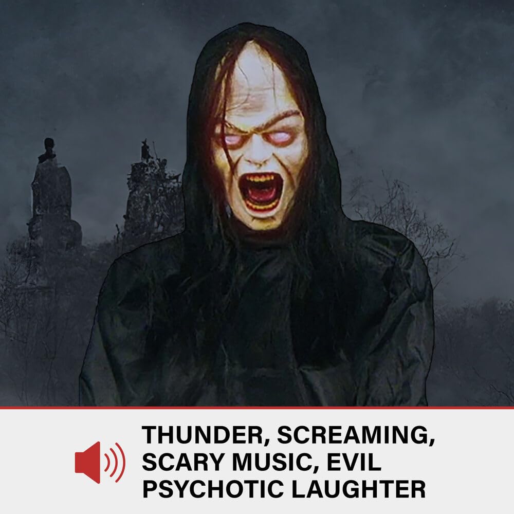 Haunted Hill Farm Resurrection Mary by Tekky, Battery Operated Timer and Sound Activated Jump-Scare Halloween Animatronic for Indoor or Covered Outdoor Creepy Halloween Decorations, Scary Fright Props