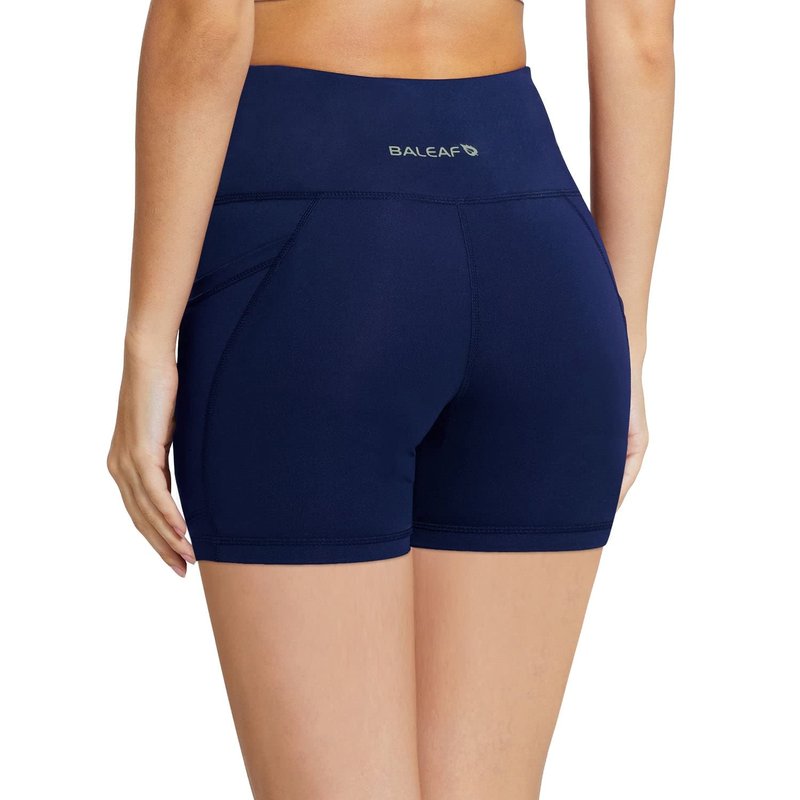 baleaf Workout Shorts Women 5" Biker Yoga Gym Spandex Running Volleyball Compression Tummy Control Short with Pockets Navy Blue XS
